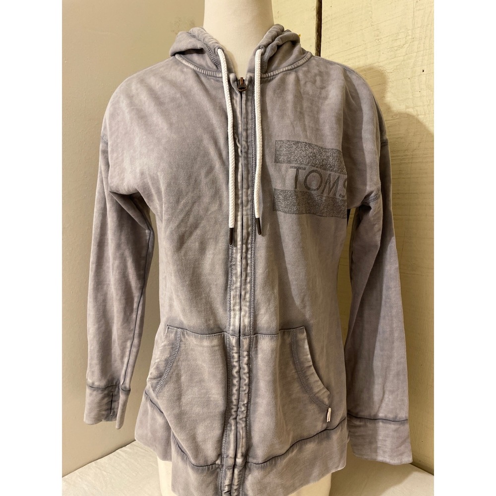 Toms Womens Size Large Hodded Full Zip Sweater Hoodie‎ Distressed Active